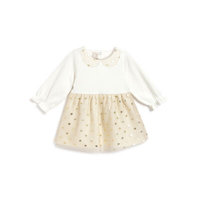 Girls Light Natural Printed Long Sleeve Dress